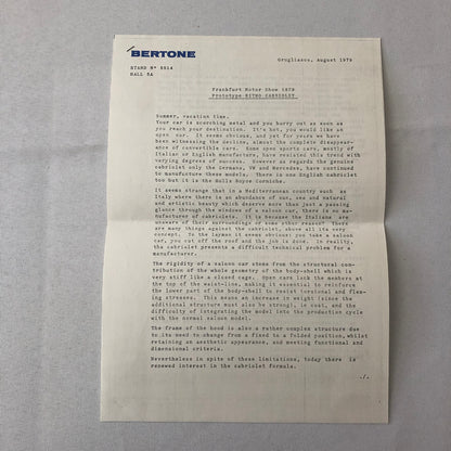 1979 Bertone Ritmo Cabriolet Convertible Press Kit with Photos Fiat Ritmo
