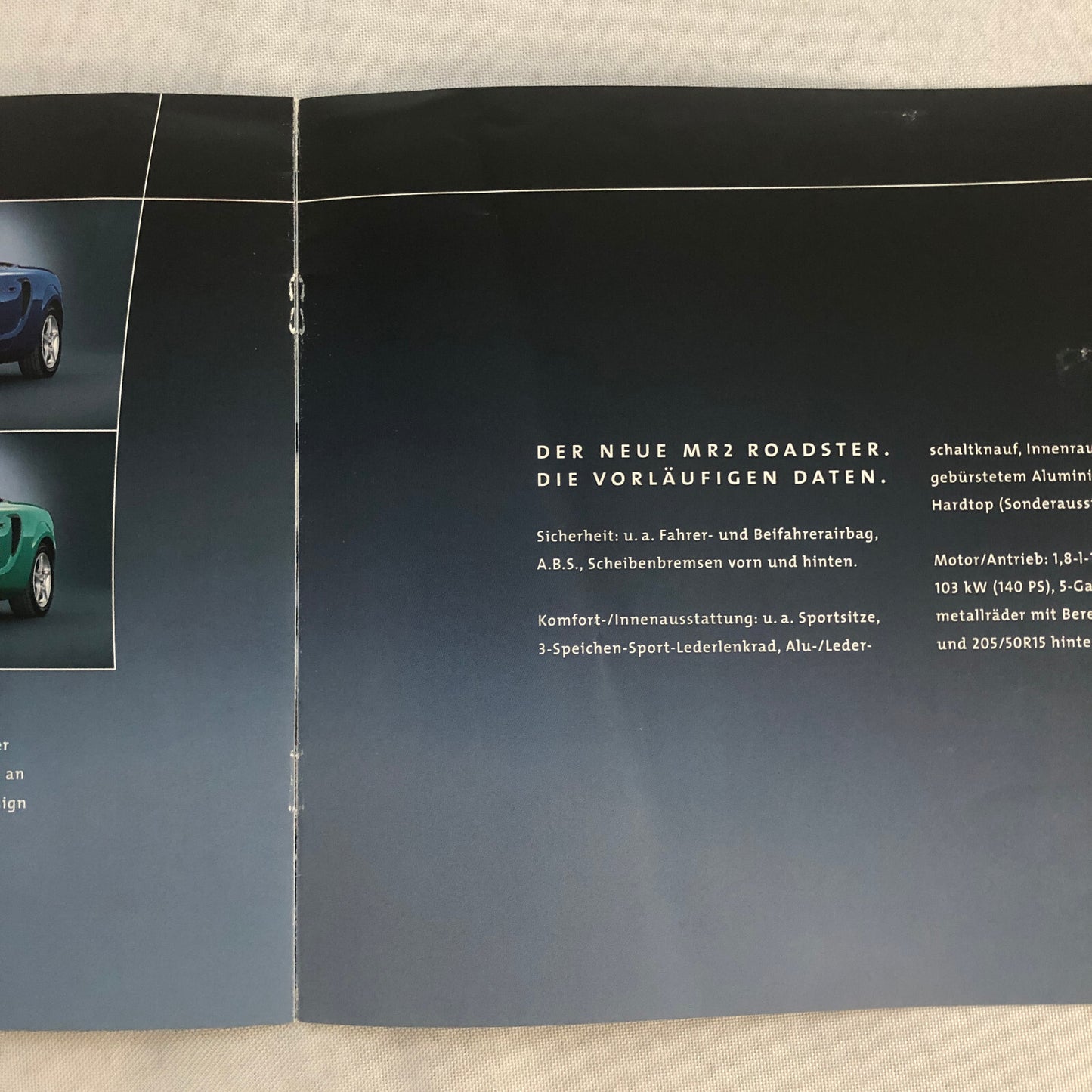 Toyota MR2 Roadster Car Sales Brochure Catalog Advertising GERMAN TEXT European