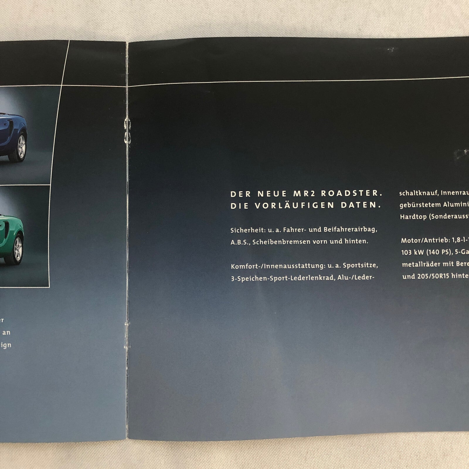 Toyota MR2 Roadster Car Sales Brochure Catalog Advertising GERMAN TEXT European
