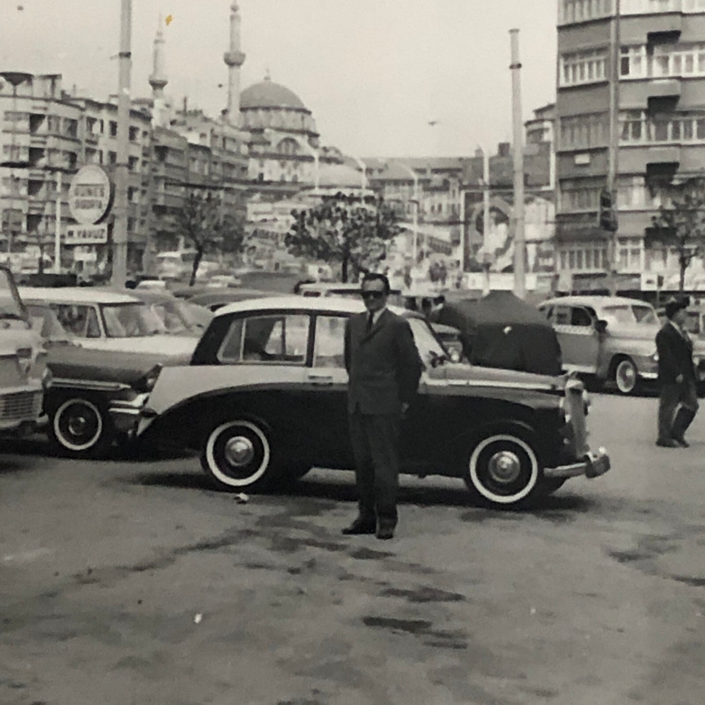 Vintage Car Automobile Photo Lot of 2 Istanbul Buildings People Mercedes Benz + 