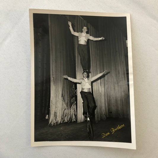Circus Performer Unicycle Balancing Act Photo Photograph Dam Brothers Vintage