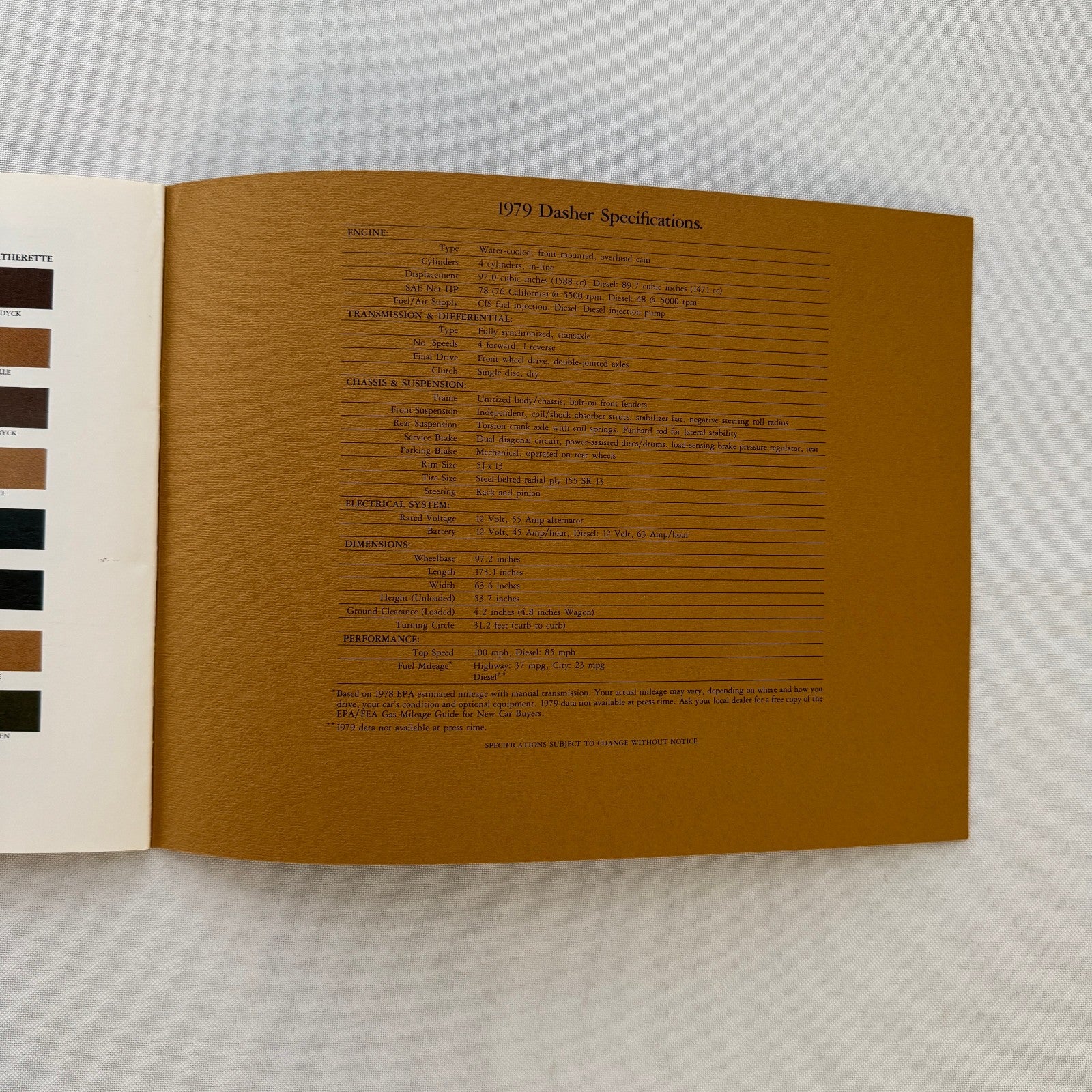 Volkswagen Dasher Car Sales Brochure Catalog Advertising VW Station Wagon Hatch