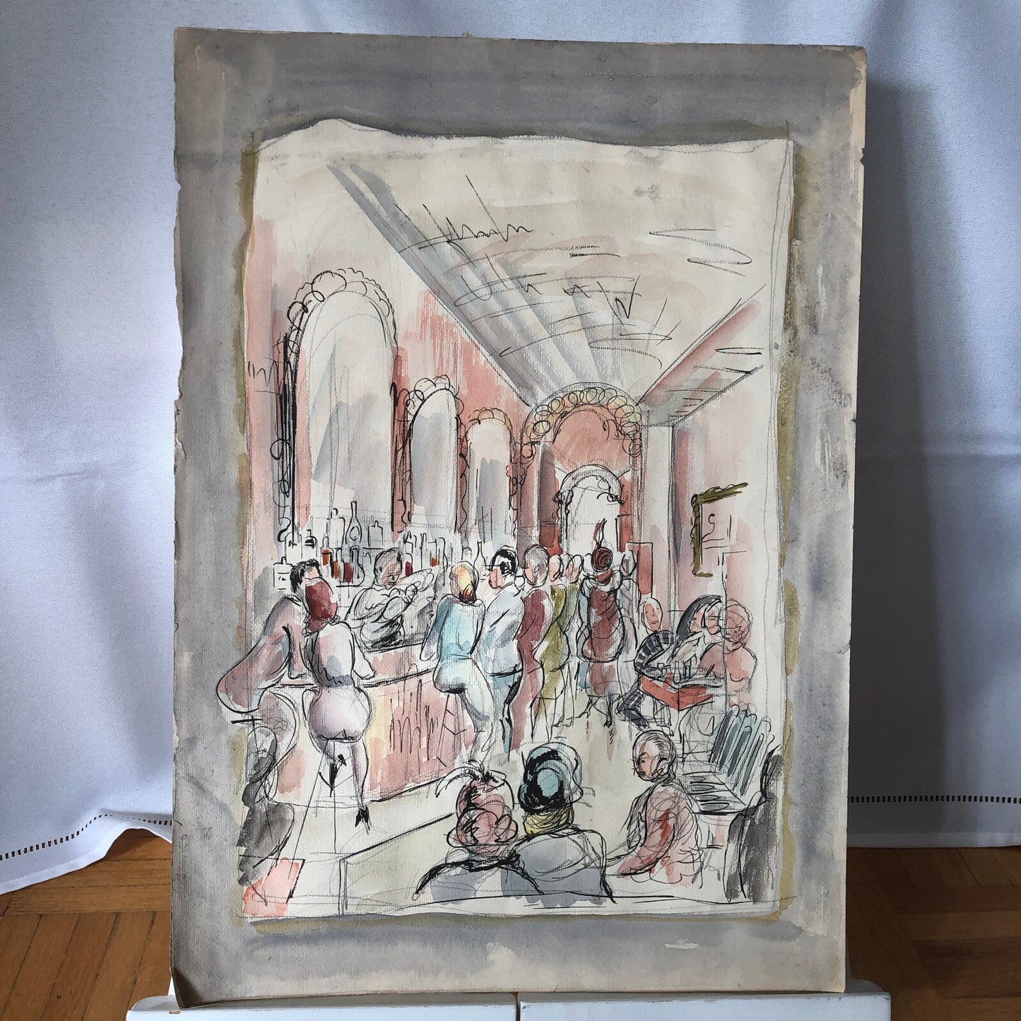 Vintage Painting Art Artwork Artist Arthur E Sudler Bar Scene People Men Women