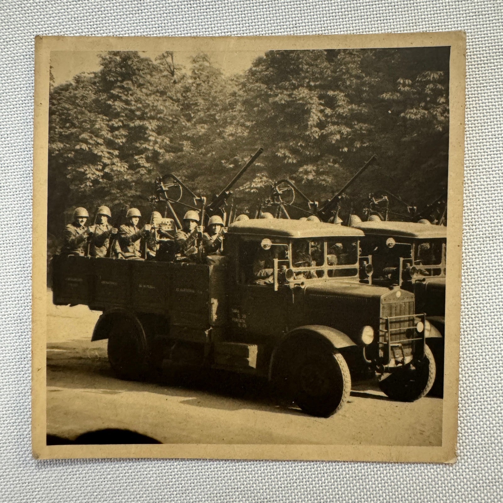 Vintage Military Photo Photograph Print Truck Soliders European
