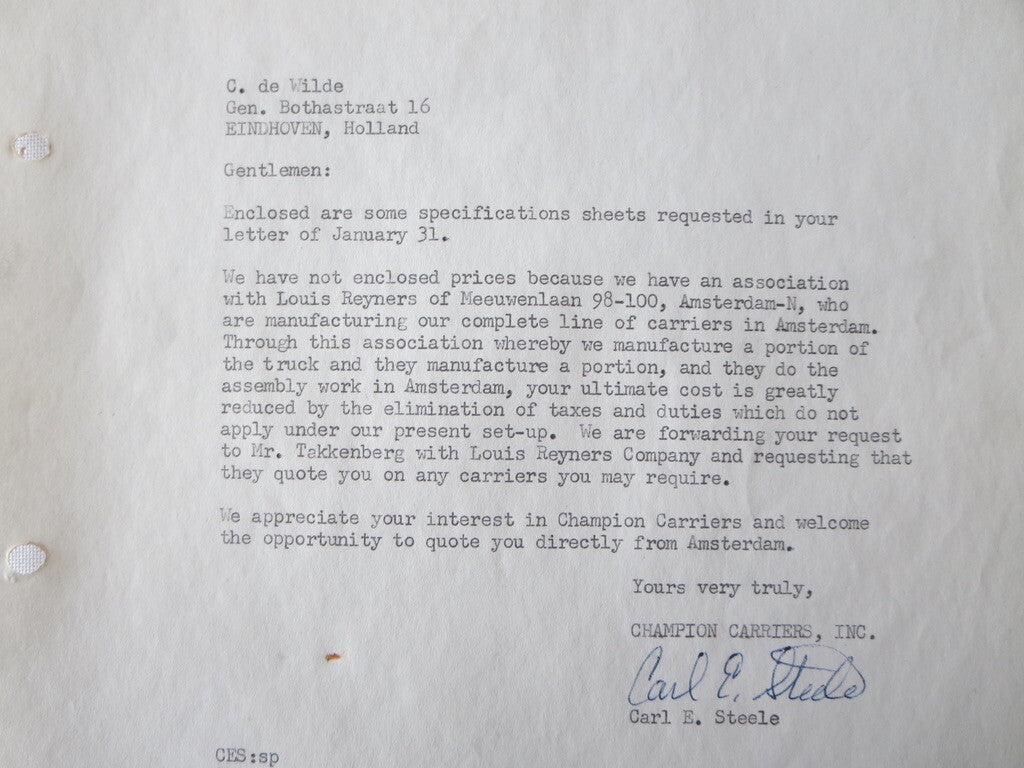 1959 Champion Carriers Letter Letterhead Document Truck Construction Equipment +