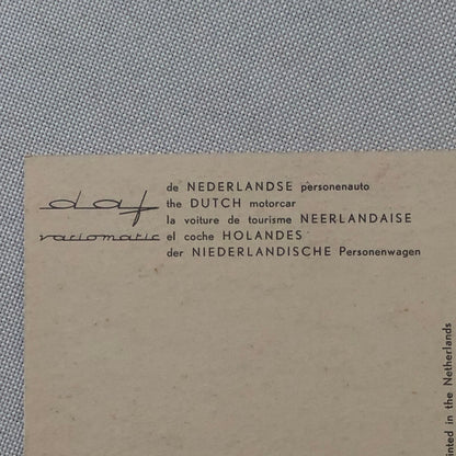 Vintage DAF Car Postcard Post Card Automobile Advertising