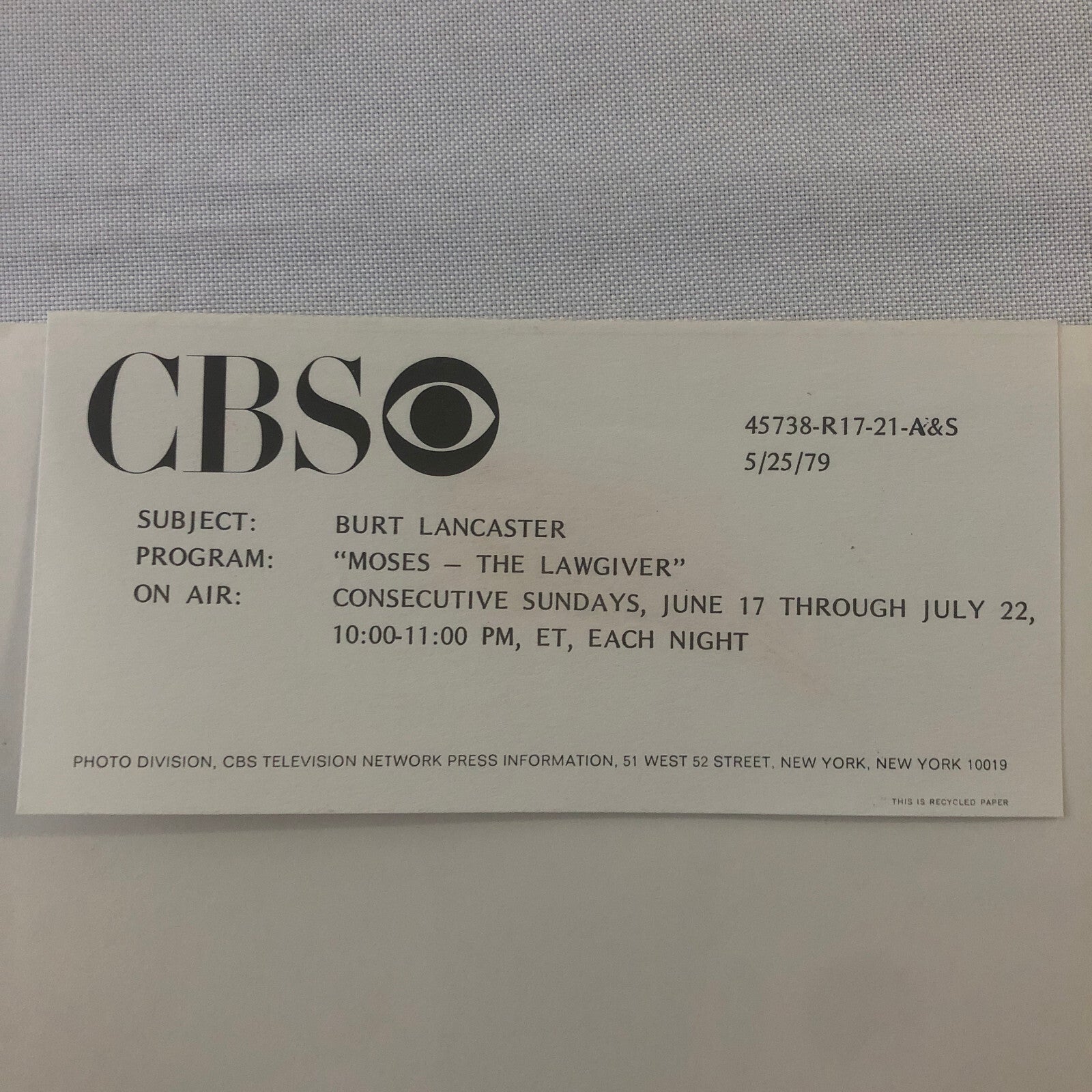 Moses the Law Giver CBS Television Movie Film Photo Photograph Burt Lancaster