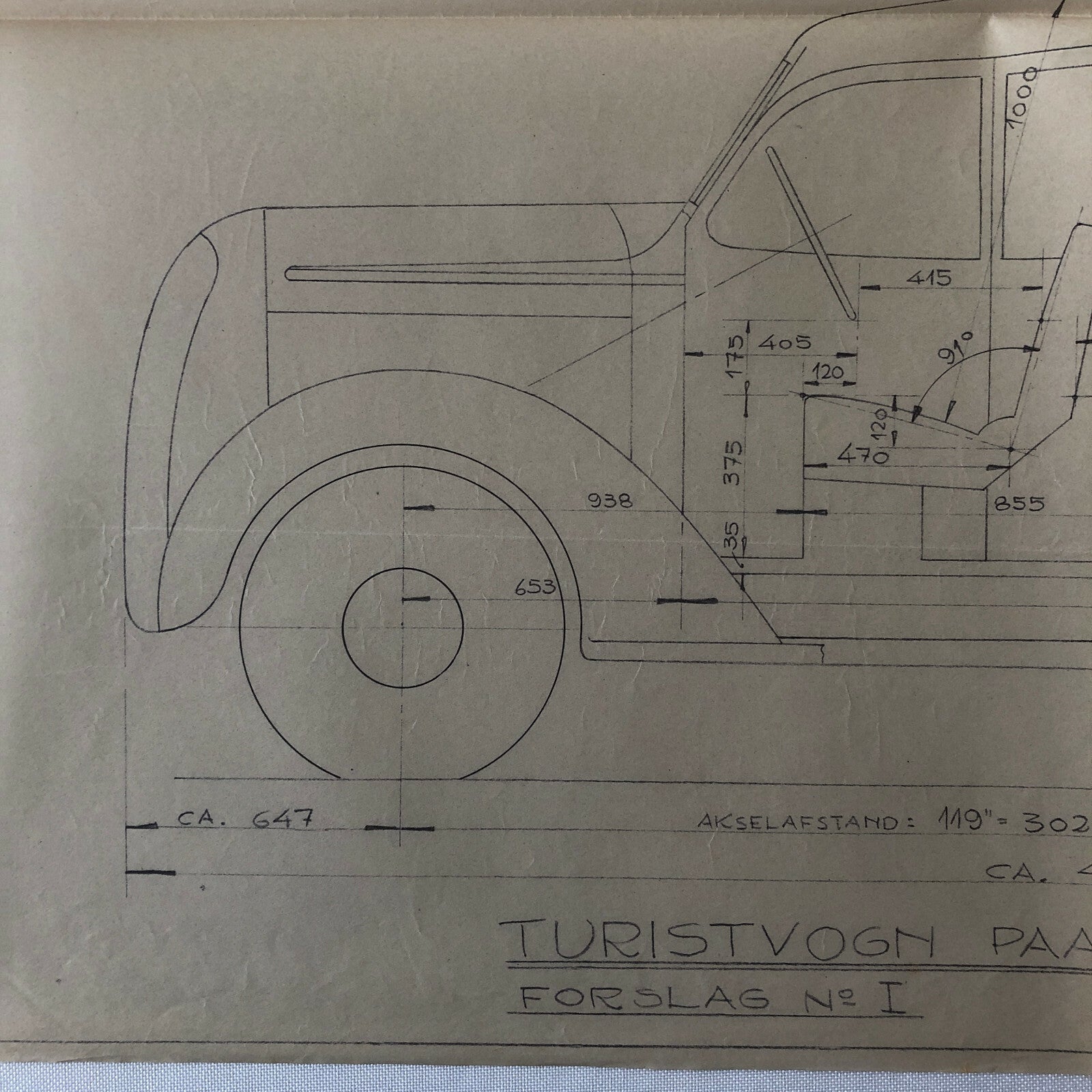 1937 Coachbuilder Car Design Blueprint Rendering Blue Print 6 Door Limousine 