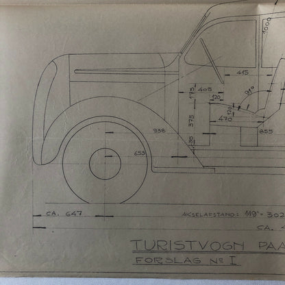 1937 Coachbuilder Car Design Blueprint Rendering Blue Print 6 Door Limousine 