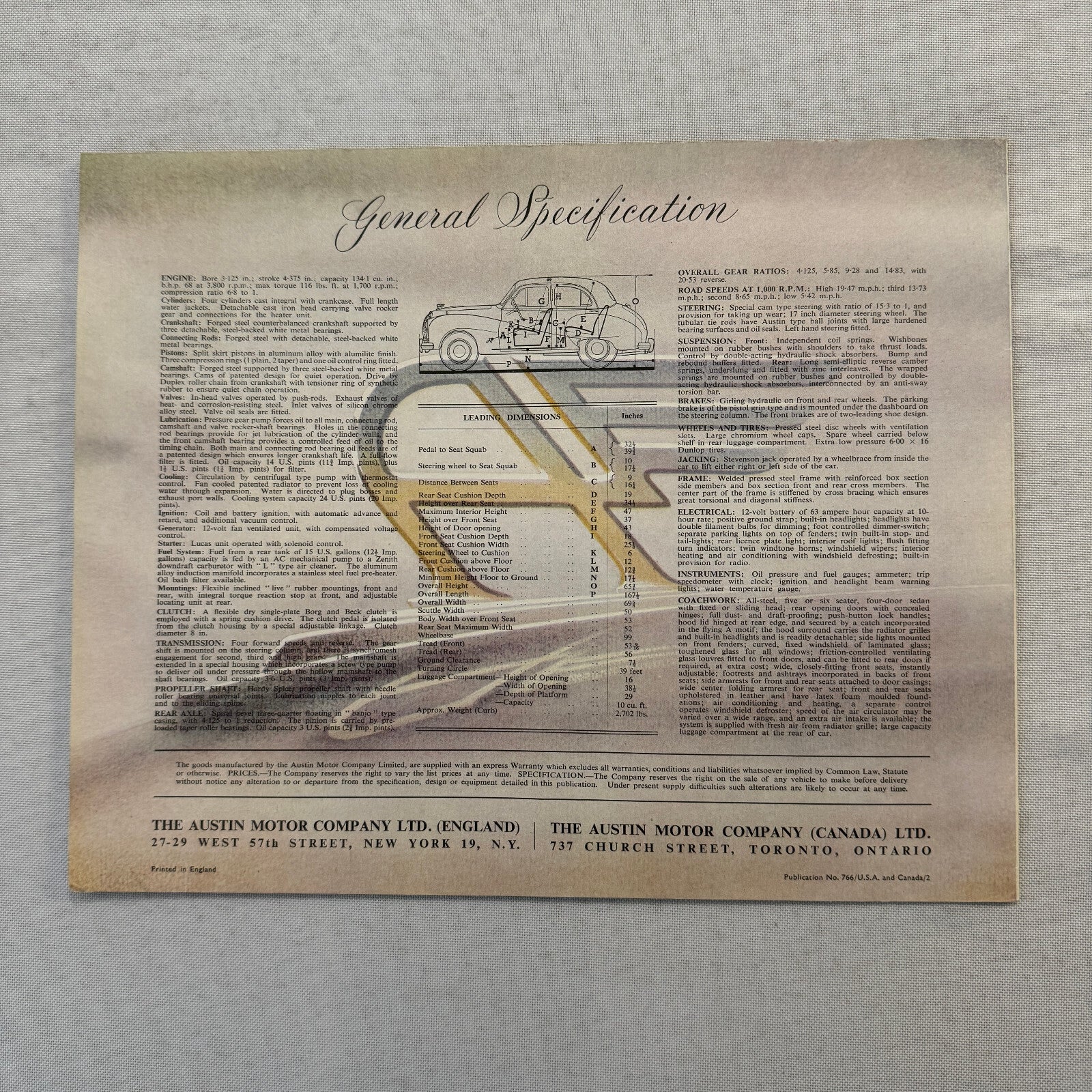 Austin A70 Hereford Car Sales Brochure Catalog Advertising