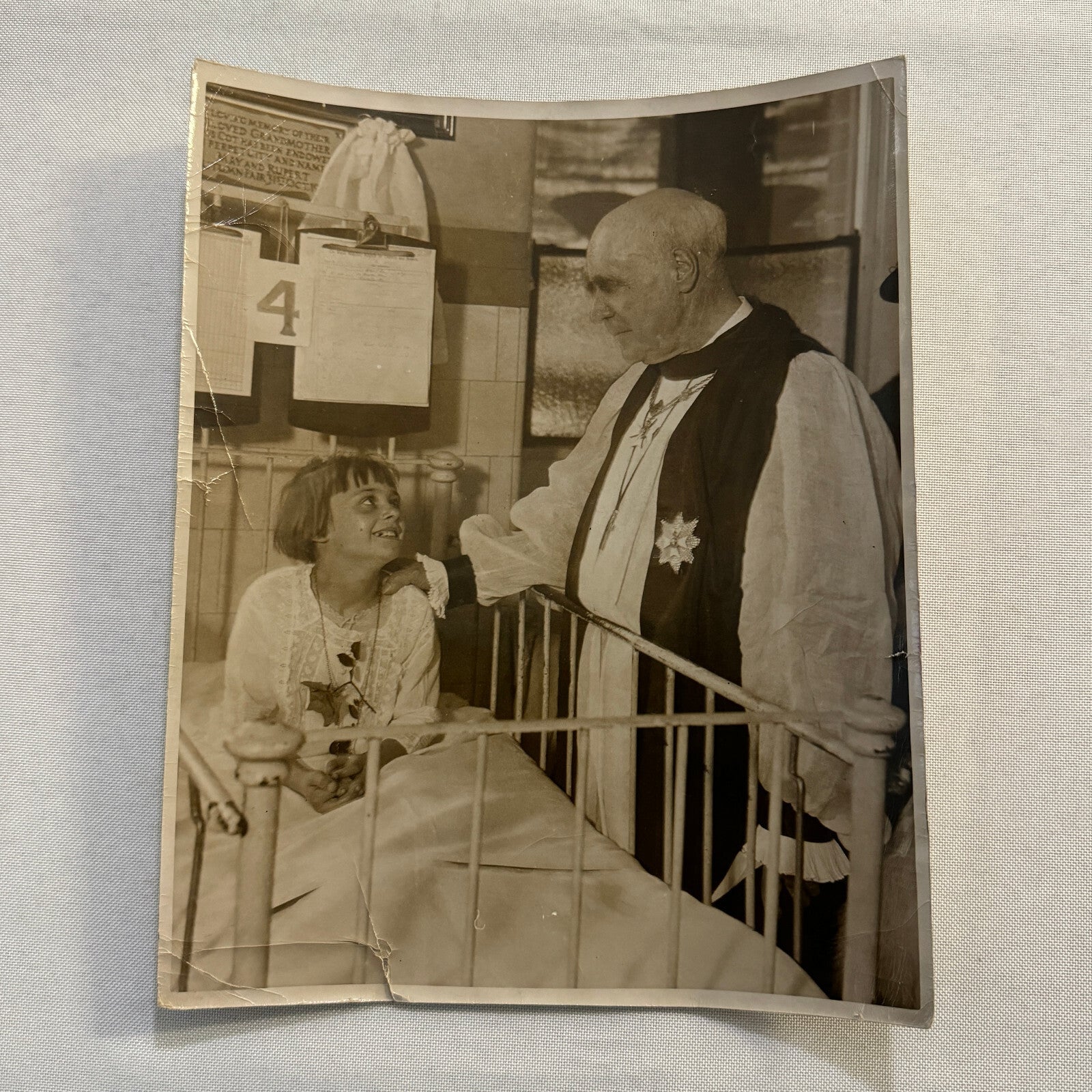 Archbishop of Canterbury With Girl in Hospital Press Photo Photograph Vintage UK
