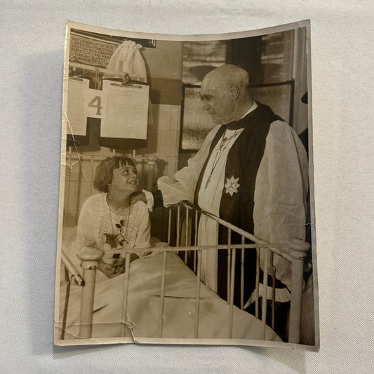 Archbishop of Canterbury With Girl in Hospital Press Photo Photograph Vintage UK