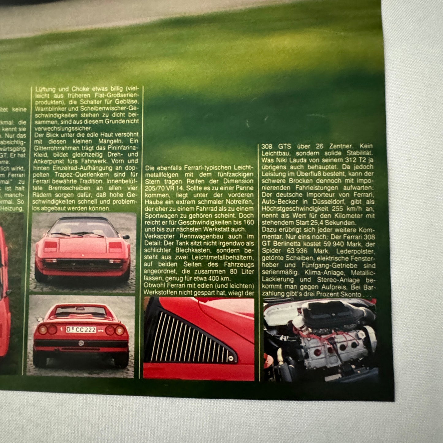 Ferrari 308 GT Spider Car Poster Magazine Insert GERMAN Text