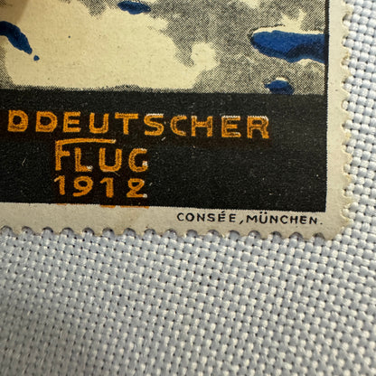 Vintage German Aircraft Airplane Aviation Stamp Suddeutscher Flug 1912 Munchen