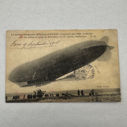 Vintage Military Airship Dirigible Zeppelin Patrie Postcard Post Card French
