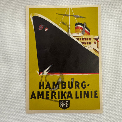 Vintage Hamburg Amerika Linie Hamburg America Line Cruise Ship Luggage Label