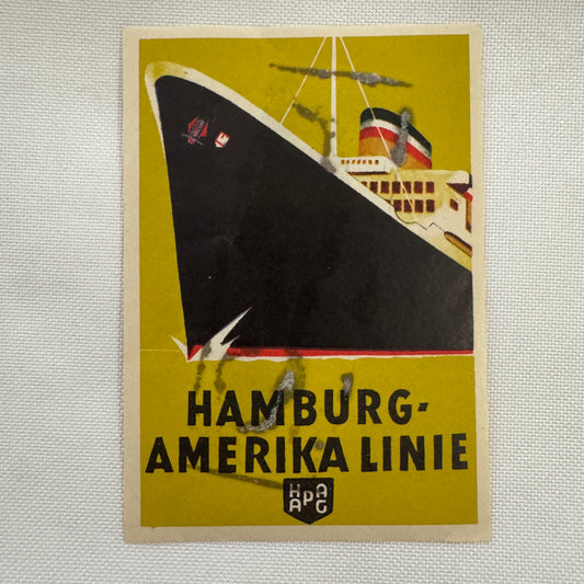 Vintage Hamburg Amerika Linie Hamburg America Line Cruise Ship Luggage Label