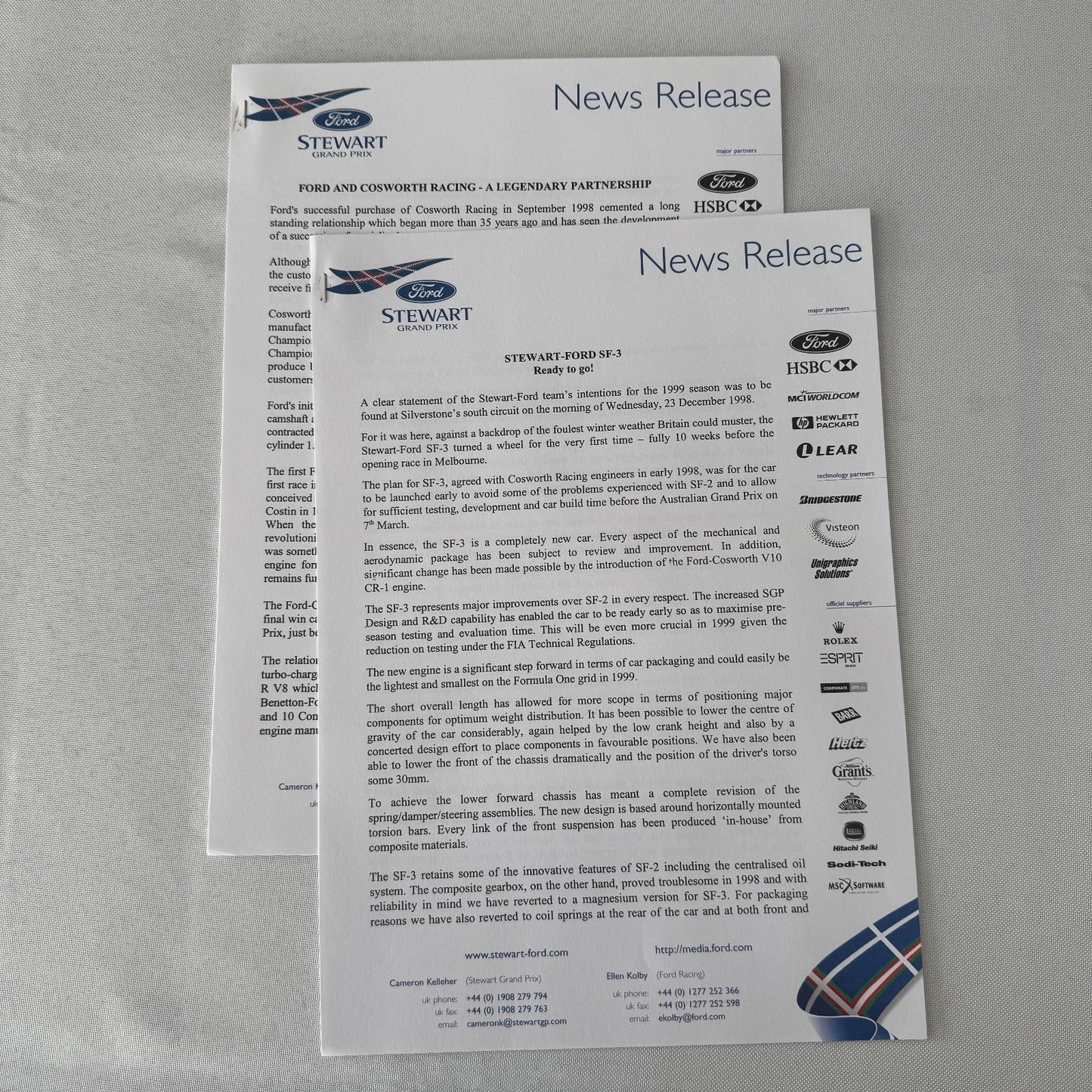 1999 Ford Jackie Stewart Racing Team SF3 Press Kit 35mm Slides Brochure Photos