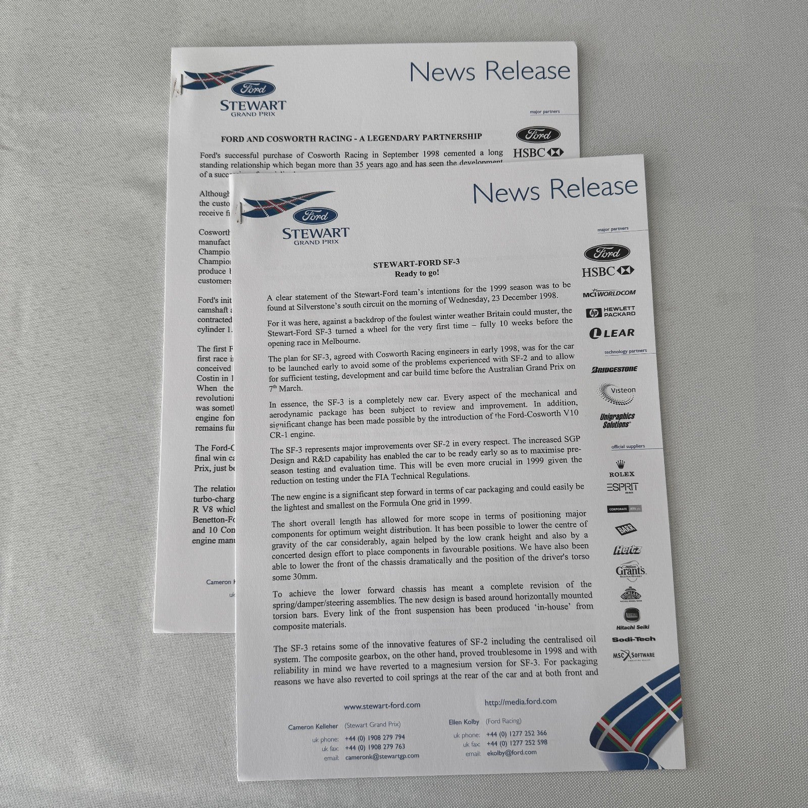 1999 Ford Jackie Stewart Racing Team SF3 Press Kit 35mm Slides Brochure Photos