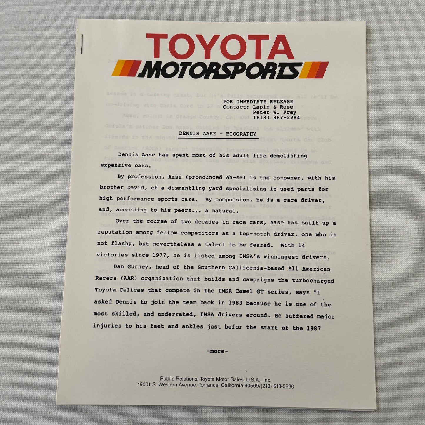 1988 Toyota Celica IMSA Racing Press Kit Photos Willy T Ribbs Chris Cord