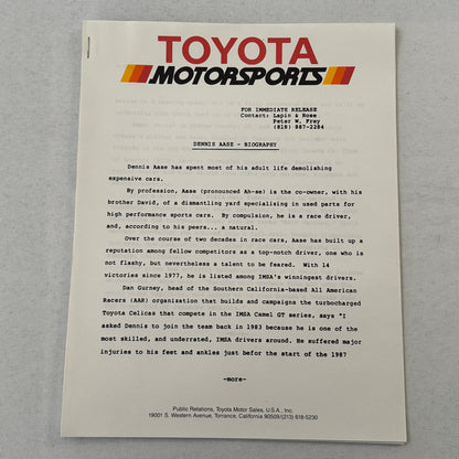 1988 Toyota Celica IMSA Racing Press Kit Photos Willy T Ribbs Chris Cord