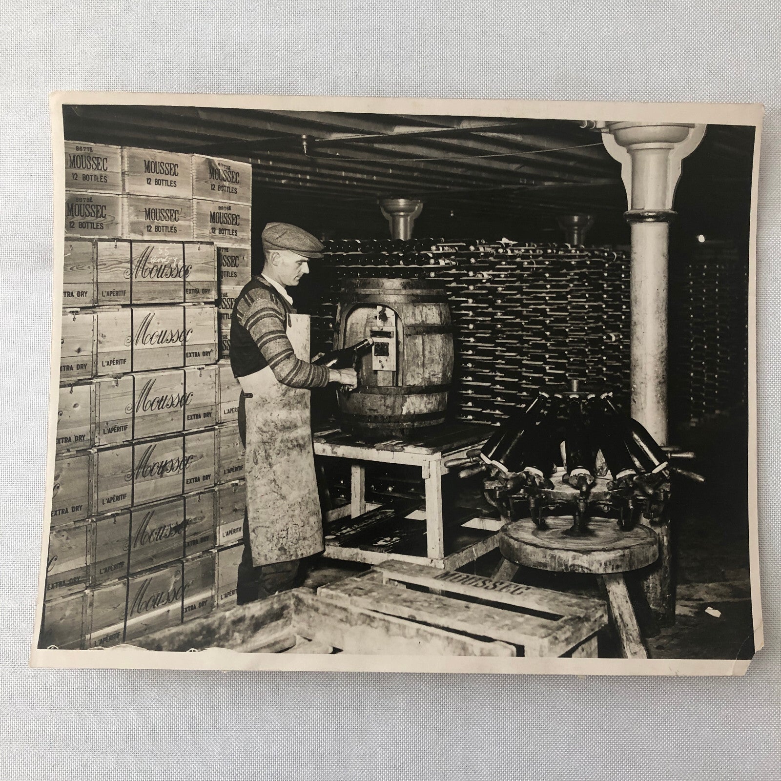 Press Photo Photograph Moussec Wine Maker Winery Wine Bottles 1934