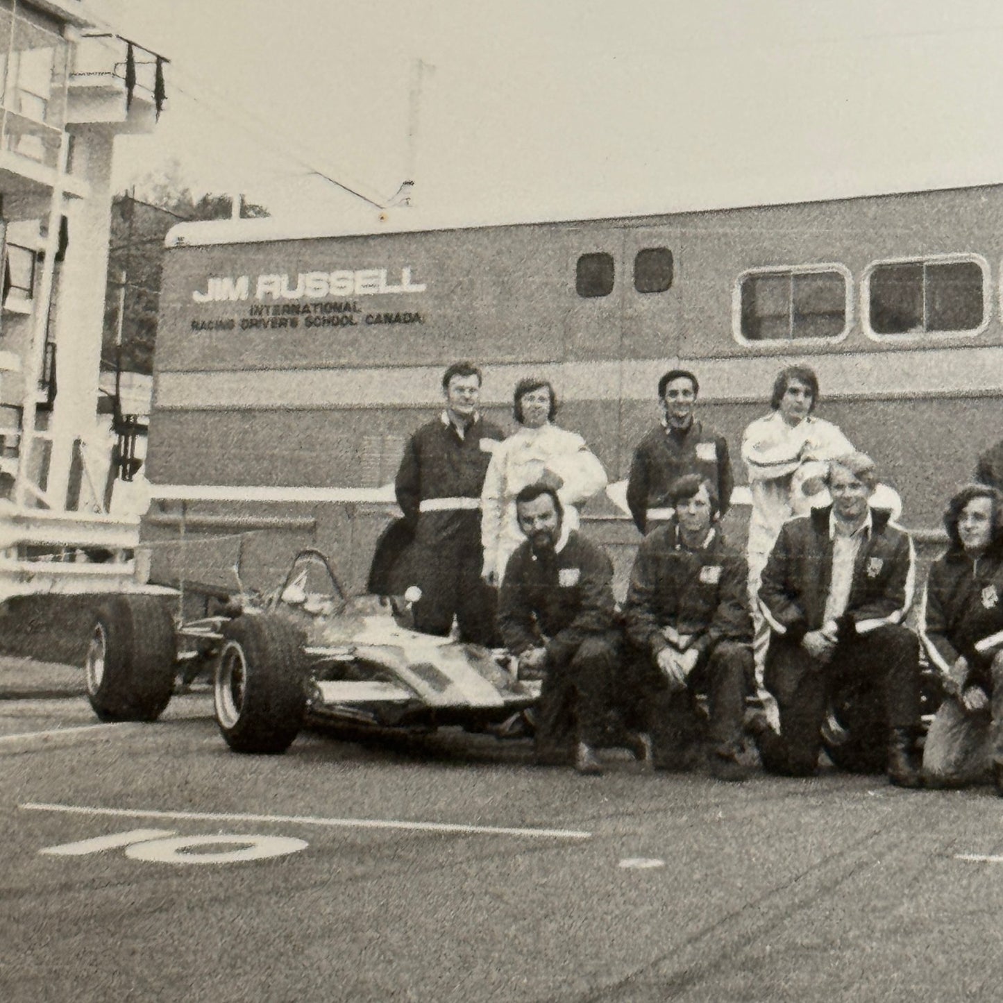 Vintage Car Racing Photo Jim Russell Racing Team Transporter Drivers Photograph