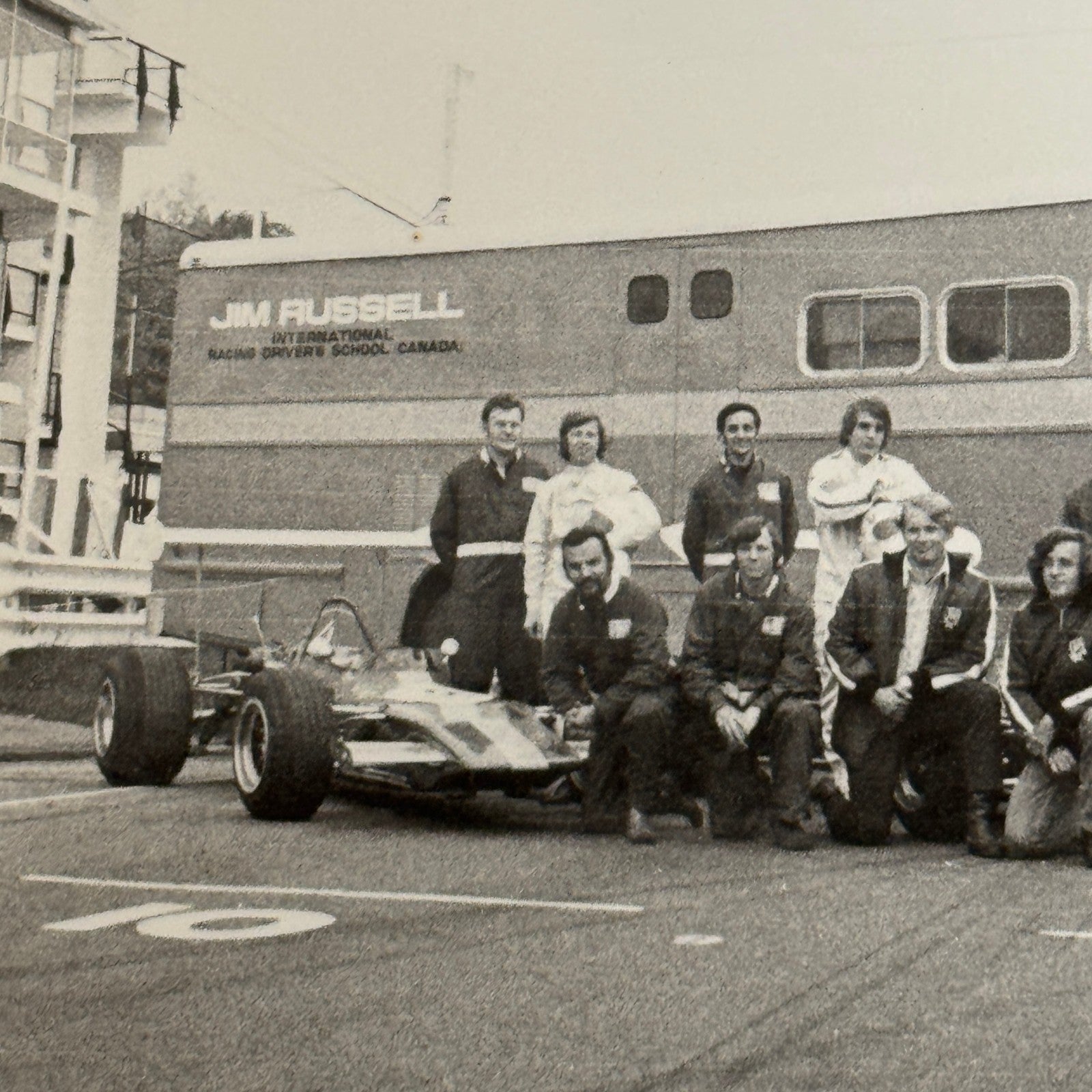 Vintage Car Racing Photo Jim Russell Racing Team Transporter Drivers Photograph