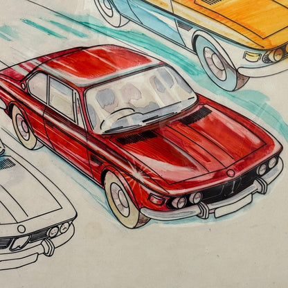 Vintage Art Illustration Zacron BMW 3.0 CSL Car Automobile Led Zeppelin Artist
