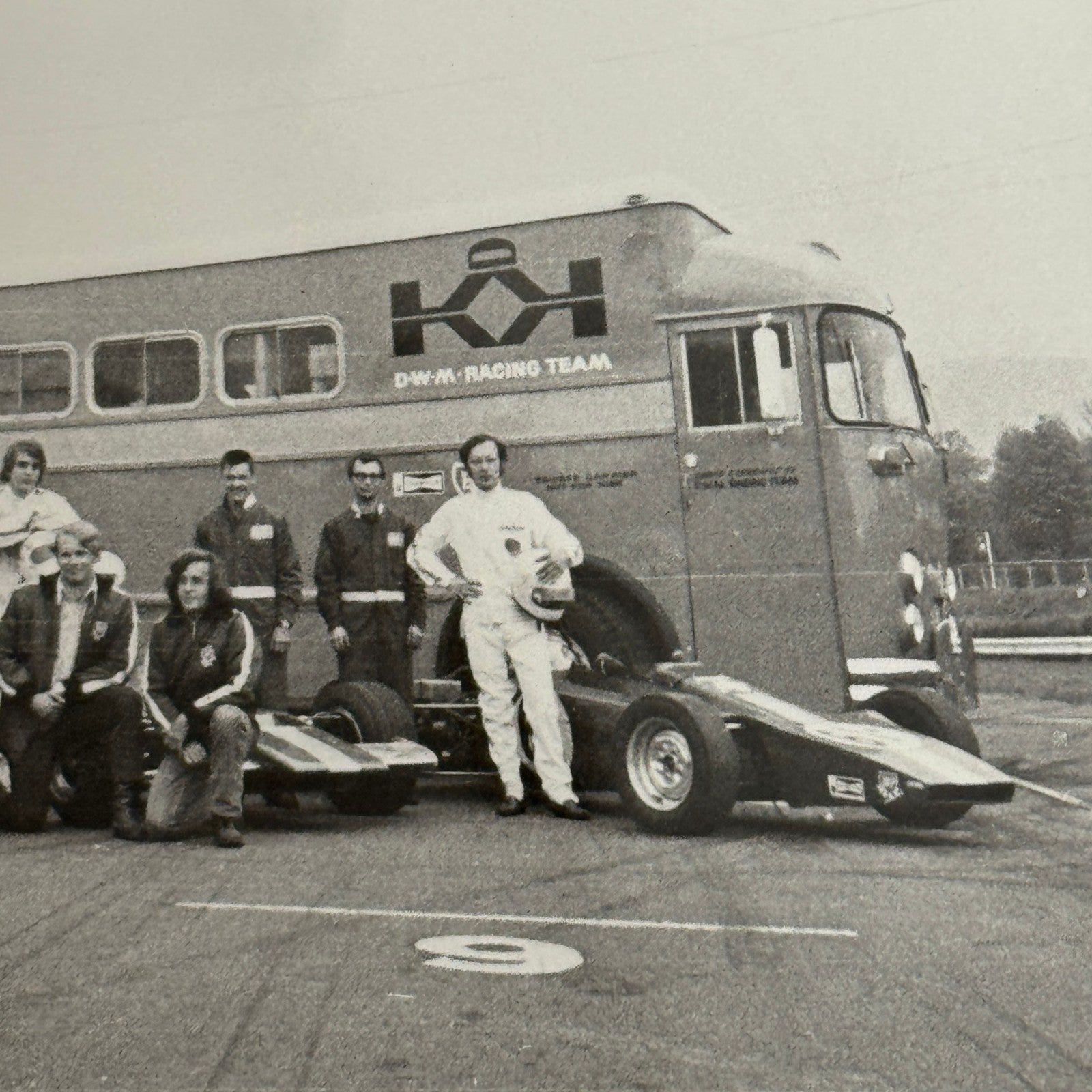 Vintage Car Racing Photo Jim Russell Racing Team Transporter Drivers Photograph