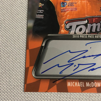 2010 Press Pass Authentics Michael McDowell Auto Autograph Signed Card NASCAR