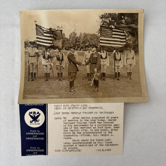 American Military Retirement of Army Sergeant William Pratt Press Photo 1933