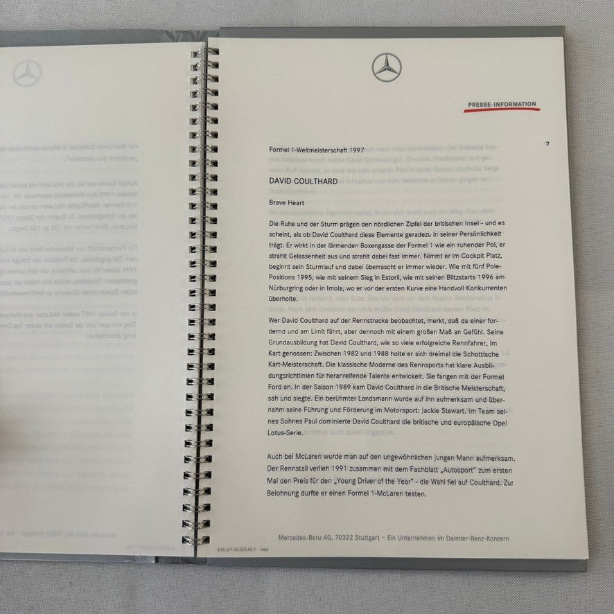 1997 Mercedes Marlboro F1 Formula One Racing Press KIt Mika Hakkinen Coulthard