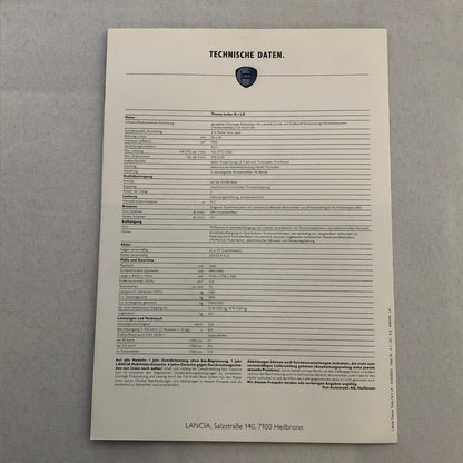 Lancia Thema Turbo 16V LX Car Sales Brochure Catalog German