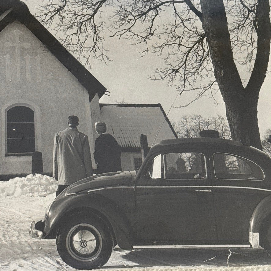 Vintage Volkswagen Beetle Car Photo Photograph Church Cemetery Scania Vabis