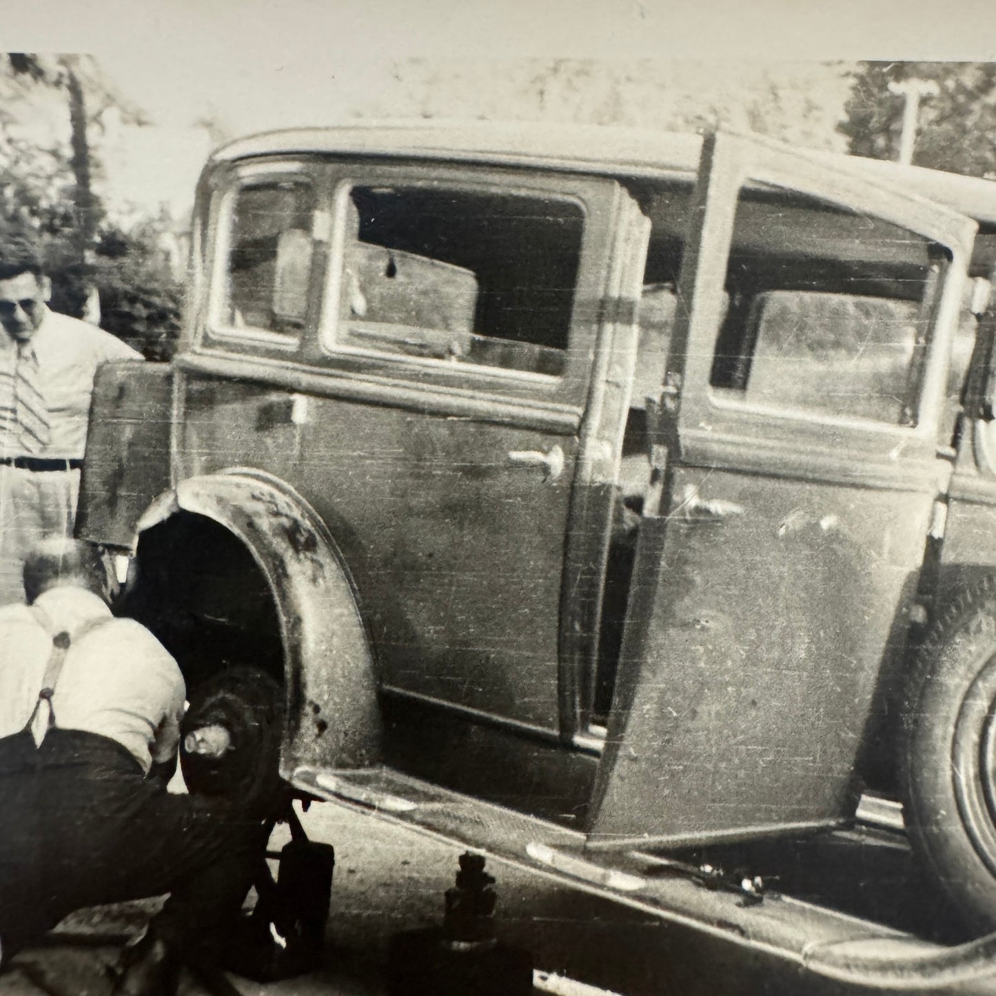 Vintage Photograph Photo Print Men Working on Early Car Automobile