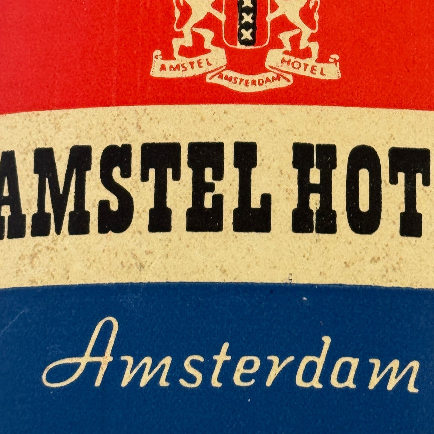 Vintage Travel Luggage Label Amstel Hotel Amsterdam Netherlands Dutch
