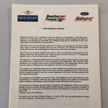 Benetton Ford B194 Racing Car Press Kit with Photos