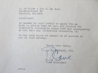 1947 L.P. Steuart Inc Desoto Plymouth Dealership Letter Letterhead Washington DC