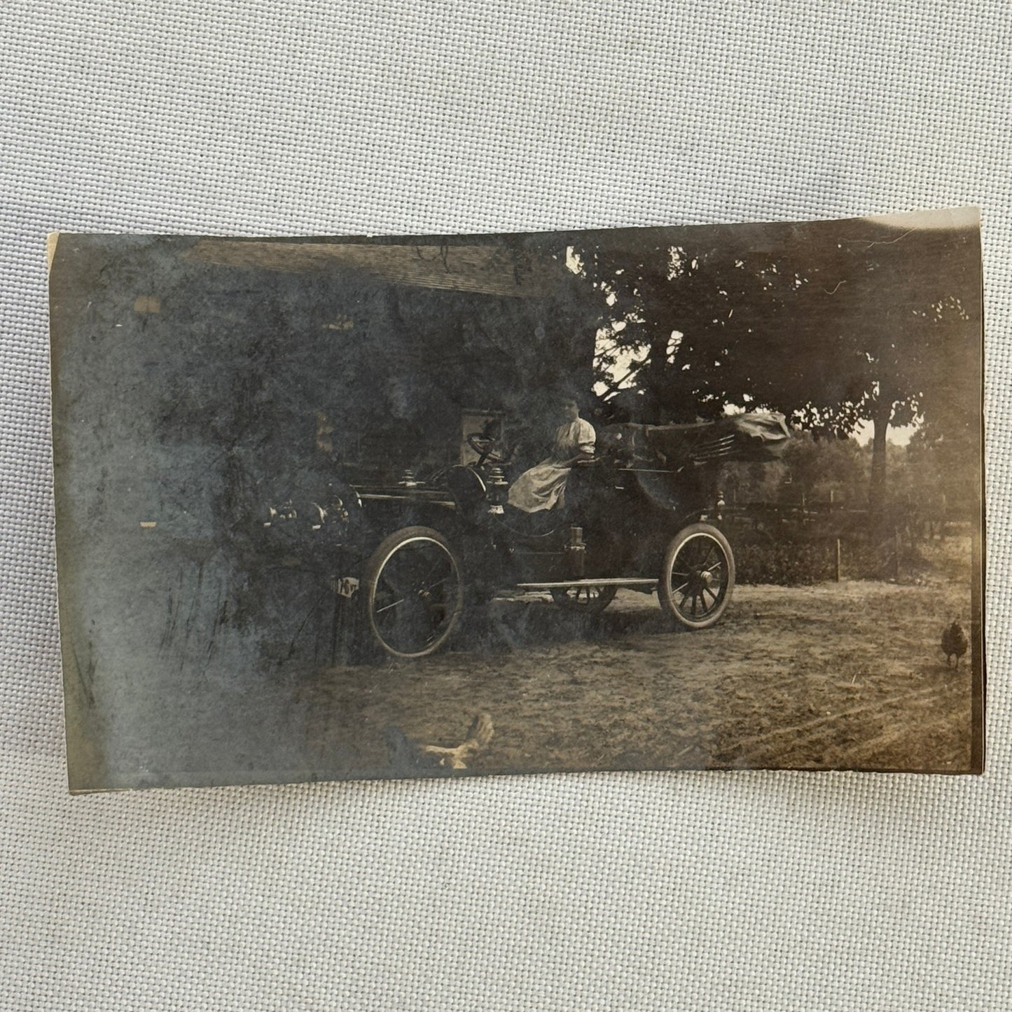 Vintage Photograph Photo Print Woman with Early Antique Car Automobile