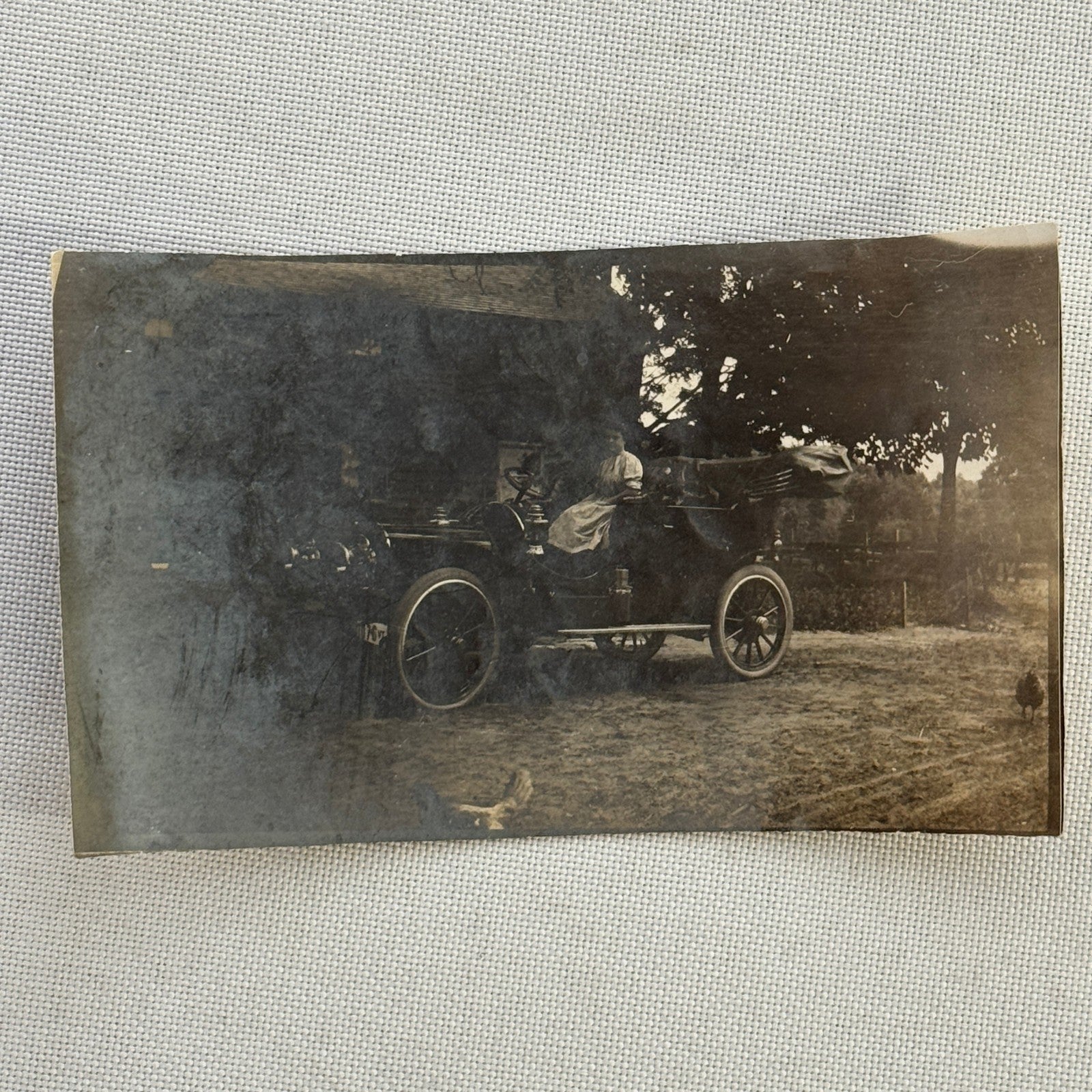Vintage Photograph Photo Print Woman with Early Antique Car Automobile