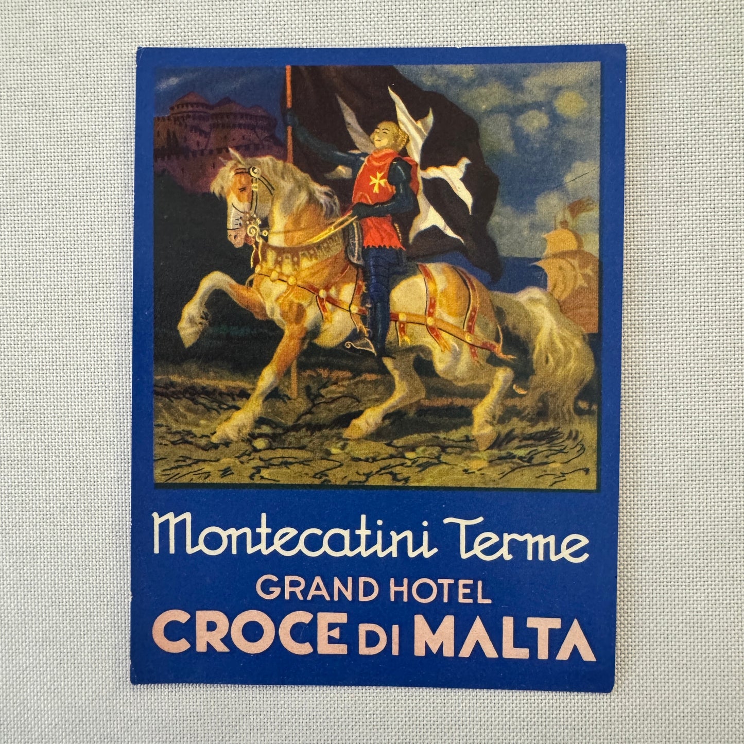 Vintage Travel Label Grand Hotel Montecatini Terme Croce di Malta Italy Italian