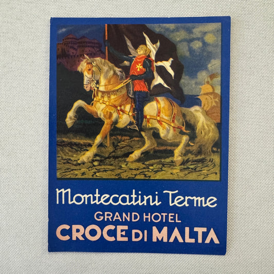 Vintage Travel Label Grand Hotel Montecatini Terme Croce di Malta Italy Italian