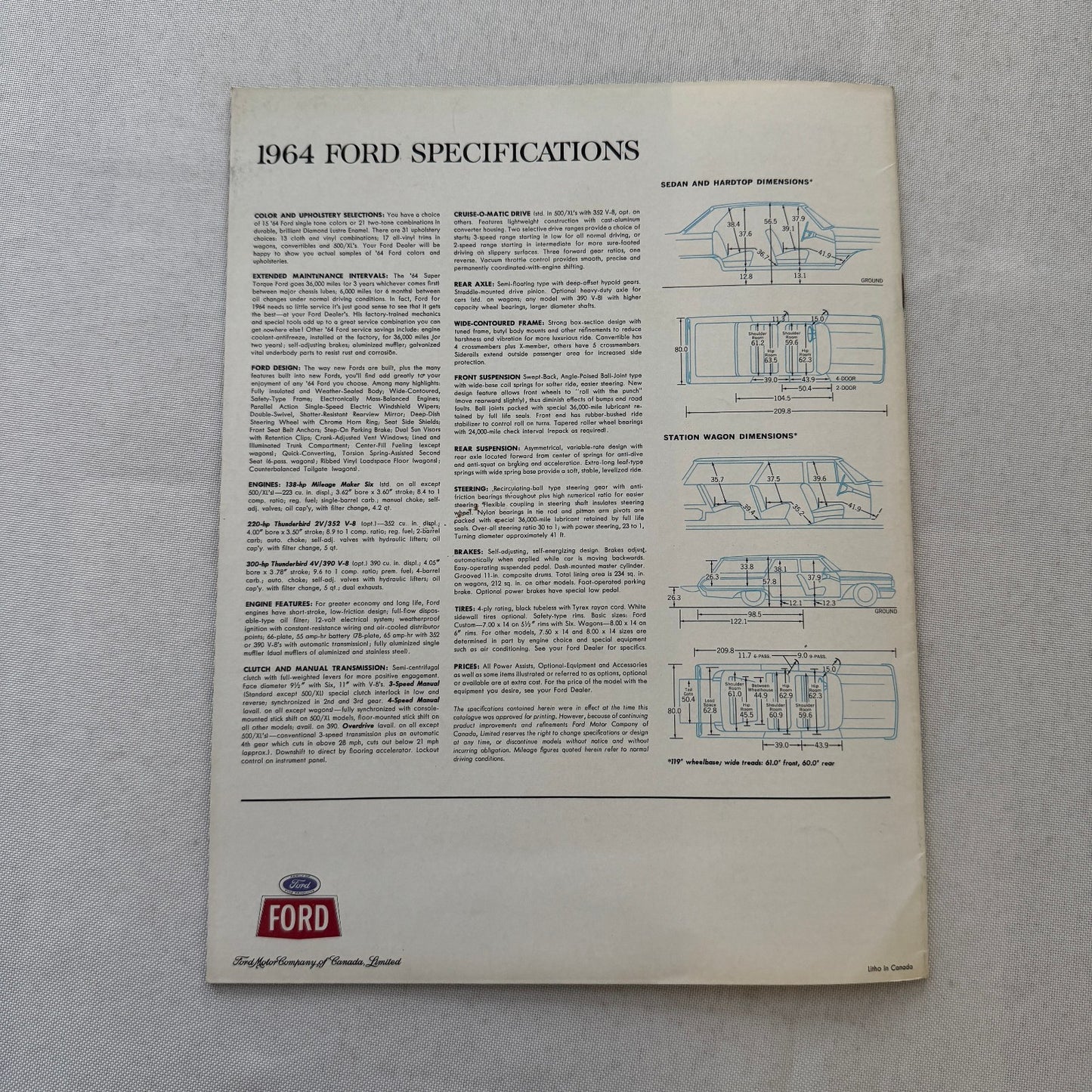 1964 Ford Car Sales Brochure Catalog Canadian Galaxie Custom 500 Station Wagon