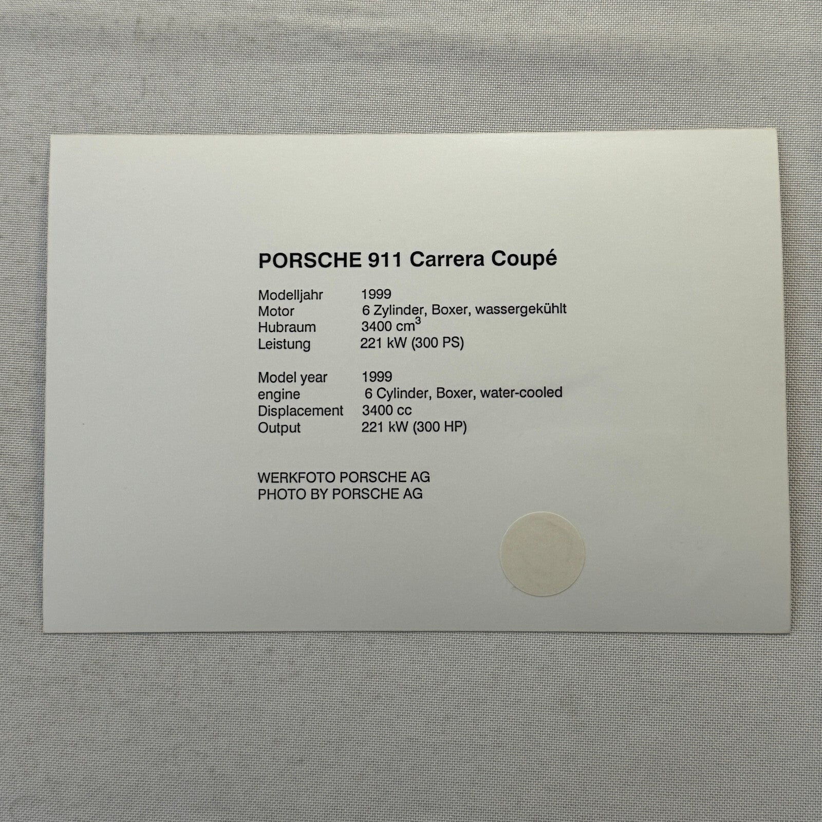 1999 Porsche 911 Carrera Coupe Factory Press Photo Photograph