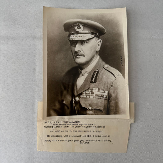 British High Commissioner to Egypt Lord Allenby Portrait Press Photo 1923