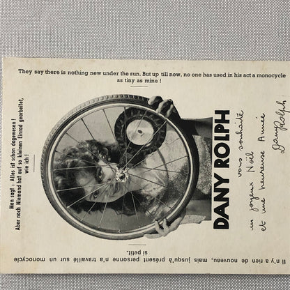 Circus Performer Unicycle Monocycle Act Postcard Post Card Dany Rolph Signed