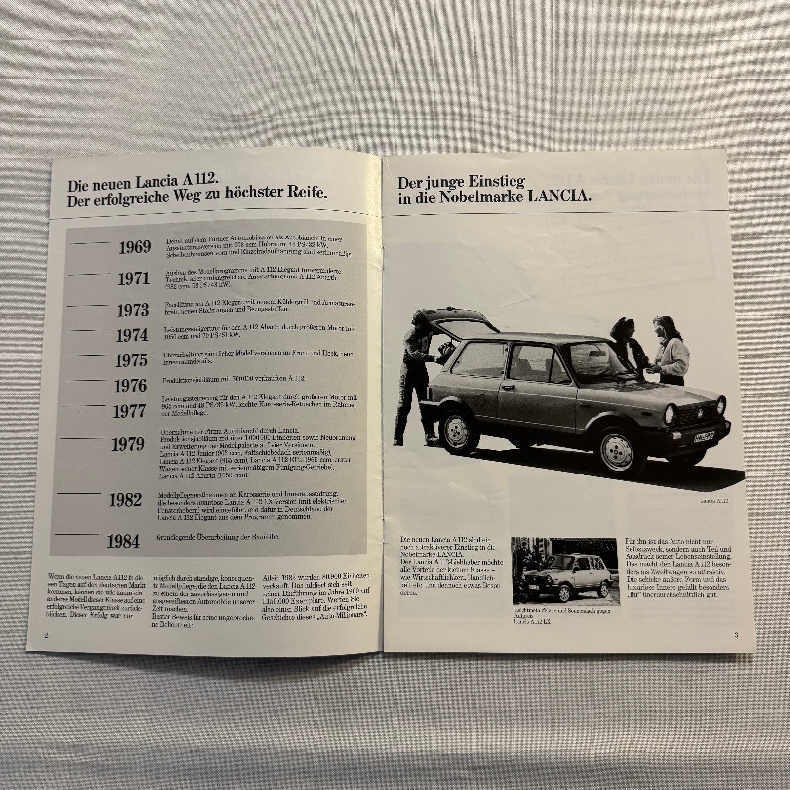 Lancia A112 LX Abarth Car Sales Brochure Catalog Lancia A 112