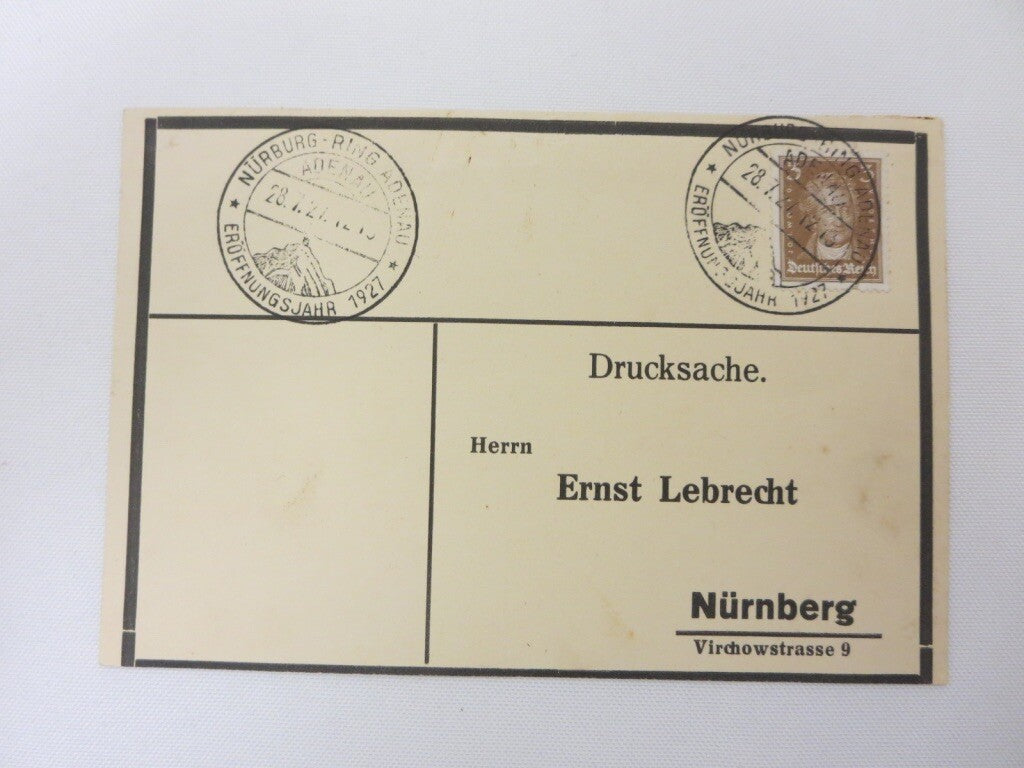 1927 Nurburgring Postage Stamp on Postcard - Rare Original Nurburg Ring Nurnberg