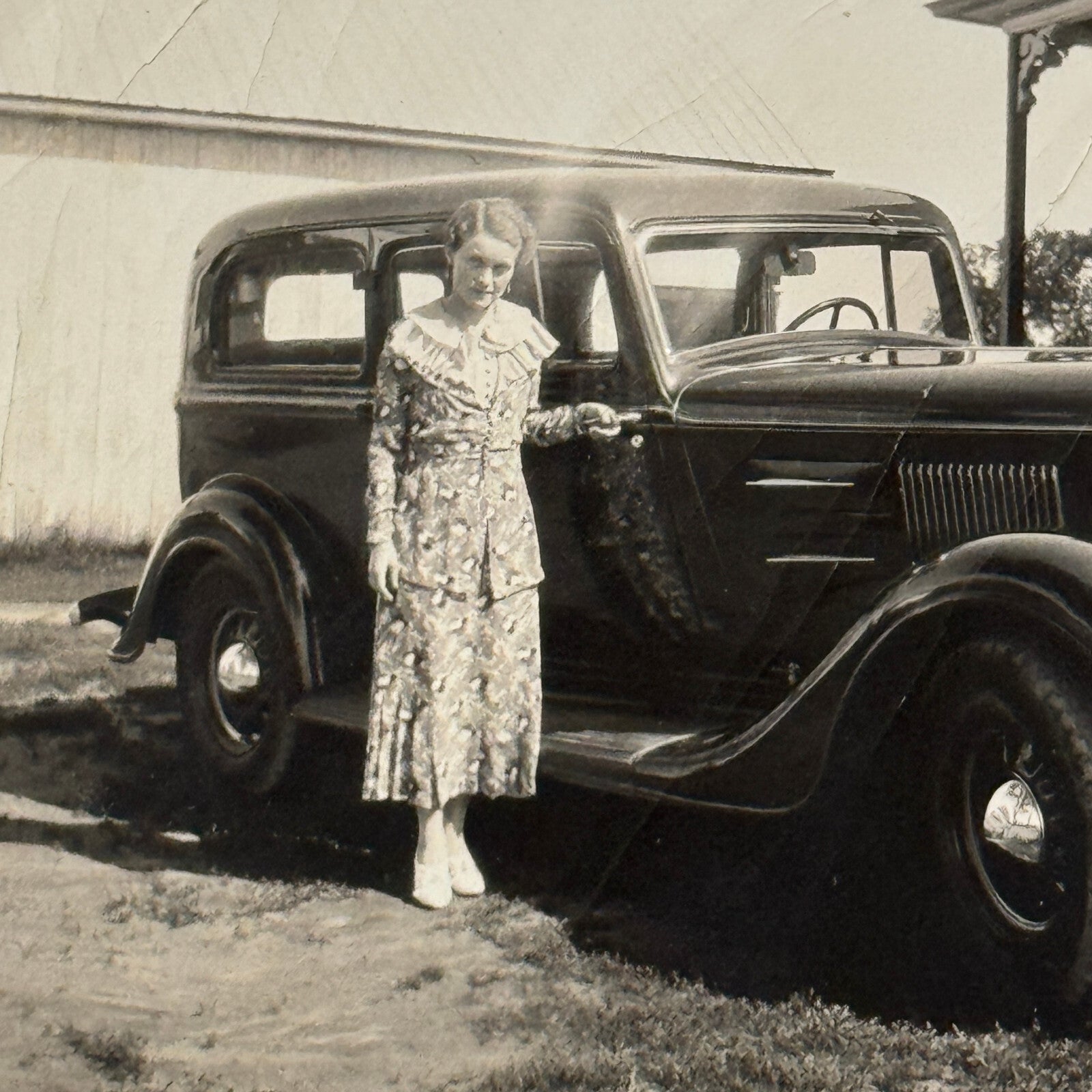 Vintage Car Automobile Snapshot Photo Photograph Woman with Car DS24 Quebec